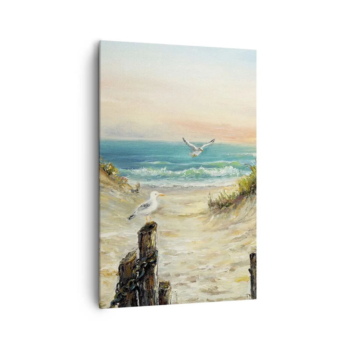 Impression sur toile - Image sur toile - Côte avec mouettes et dunes au coucher du soleil - 80x120cm - Retraite au calme - Décoration murale moderne pour le salon et la chambre ARTTOR