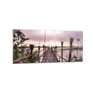 Impression sur verre - Image sur verre - Pont de bambou sur l'eau à l'aube - 120x50cm - Le silence et le calme d'Asie - Décoration murale moderne pour le salon et la chambre ARTTOR