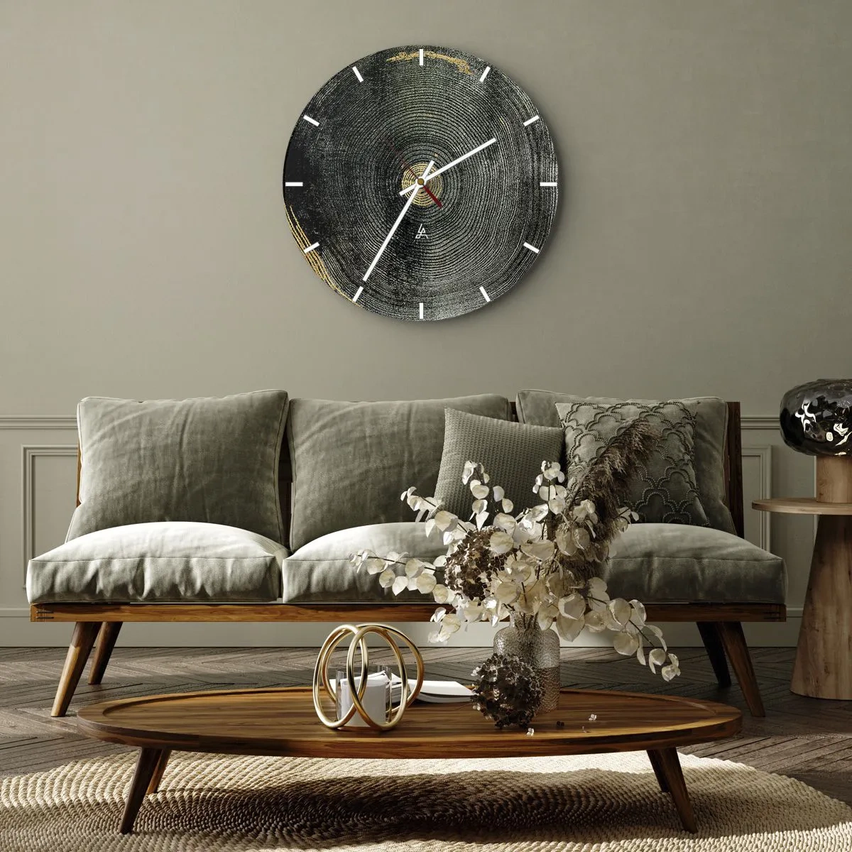 Horloge murale - Pendule murale - Structure en grain de bois avec de subtils accents dorés - 30x30cm - Changement et persistance - Décoration murale moderne pour le salon, la cuisine et la chambre ARTTOR