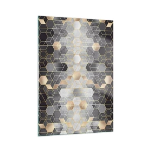 Impression sur verre - Image sur verre - Motif géométrique d'hexagones en lignes dorées - 50x70cm - Composition de diamants - Décoration murale moderne pour le salon et la chambre ARTTOR