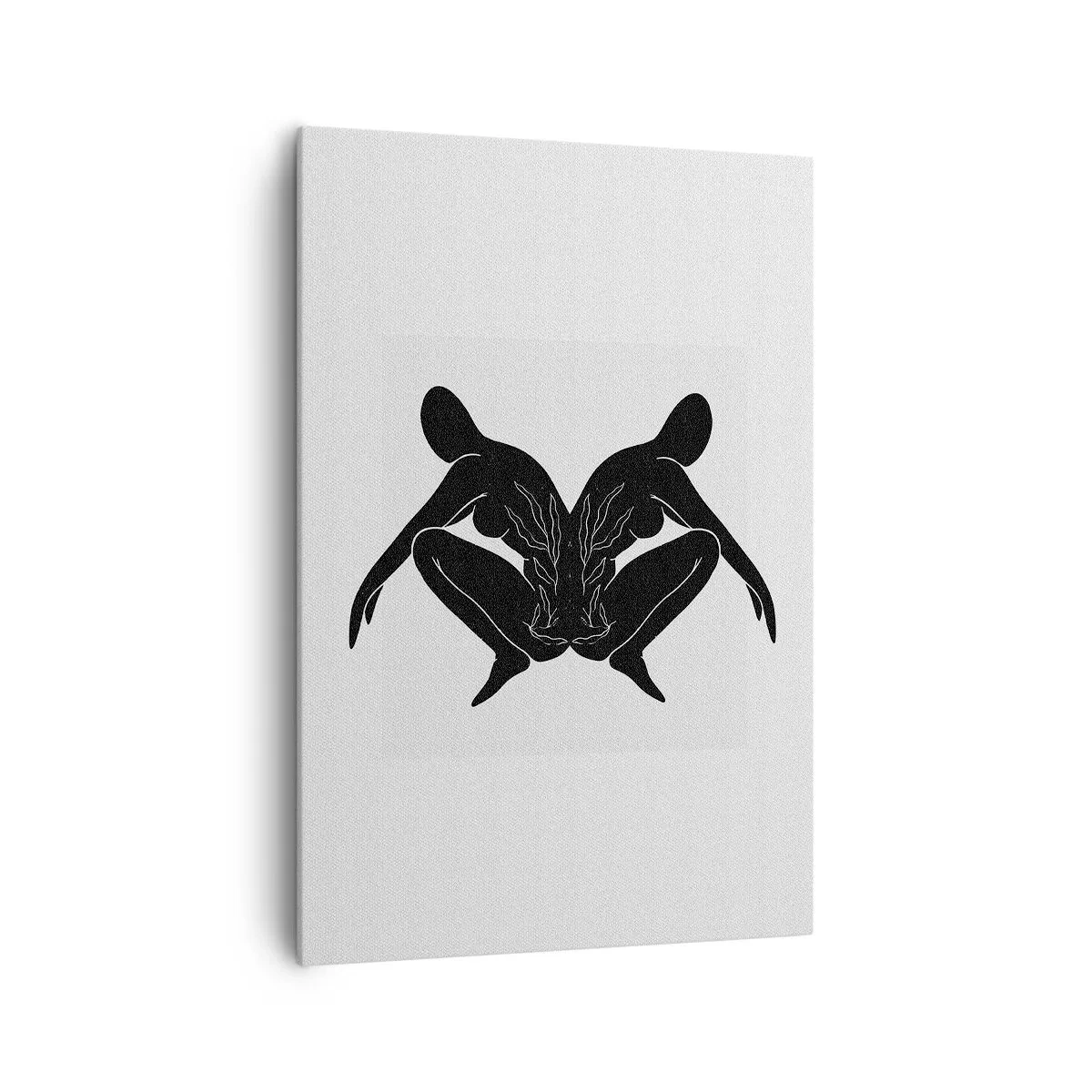 Impression sur toile - Image sur toile - Silhouettes noires en position symétrique sur fond blanc - 70x100cm - Une âme commune - Décoration murale moderne pour le salon et la chambre ARTTOR