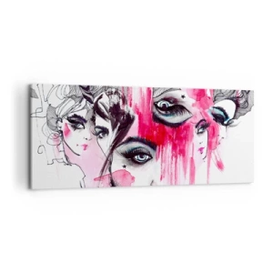 Impression sur toile - Image sur toile - Visage abstrait dans les tons de rose et de noir - 120x50cm - Yeux abstraits - Décoration murale moderne pour le salon et la chambre ARTTOR