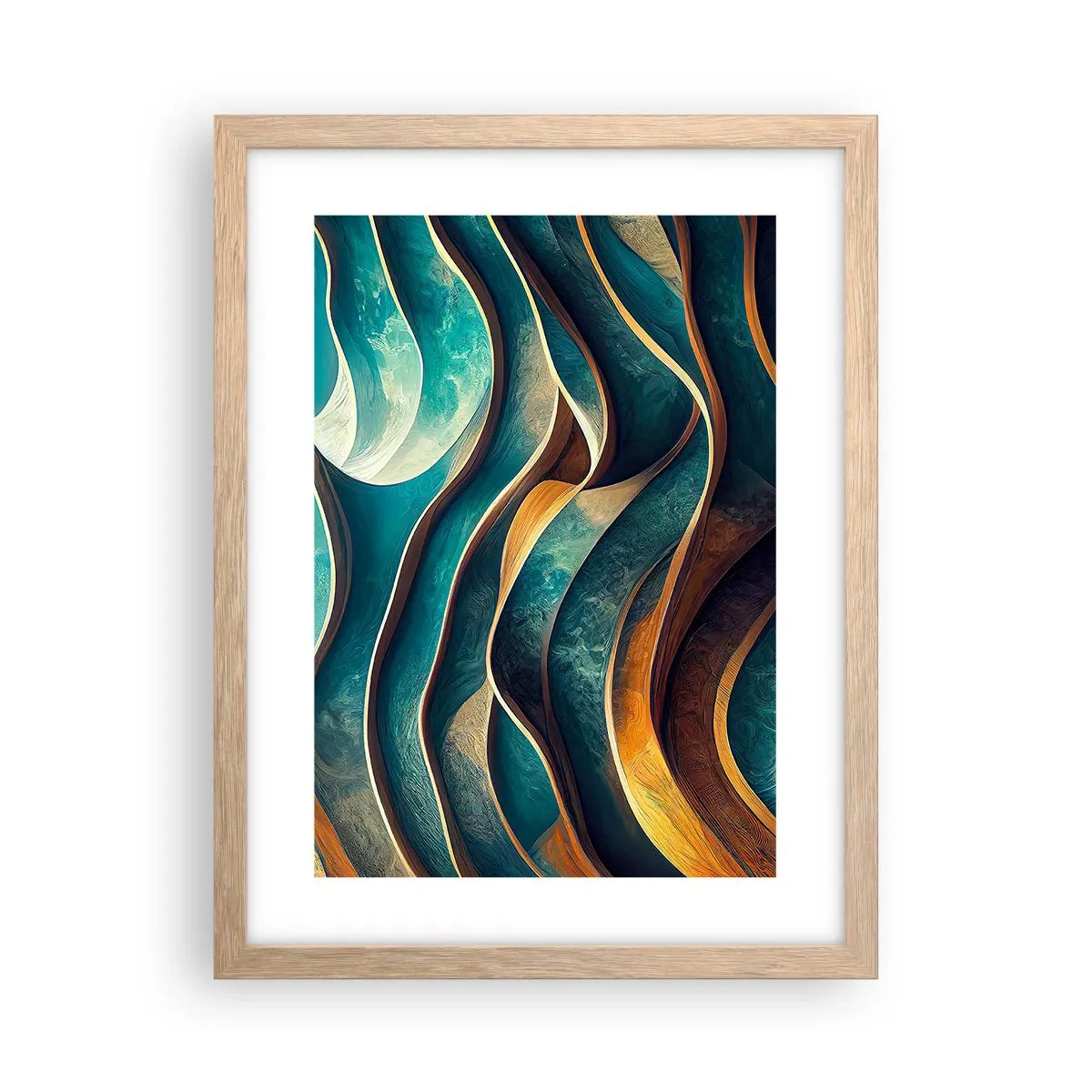 Affiche dans un chêne clair - Poster - Méandres de bleu - 30x40 cm
