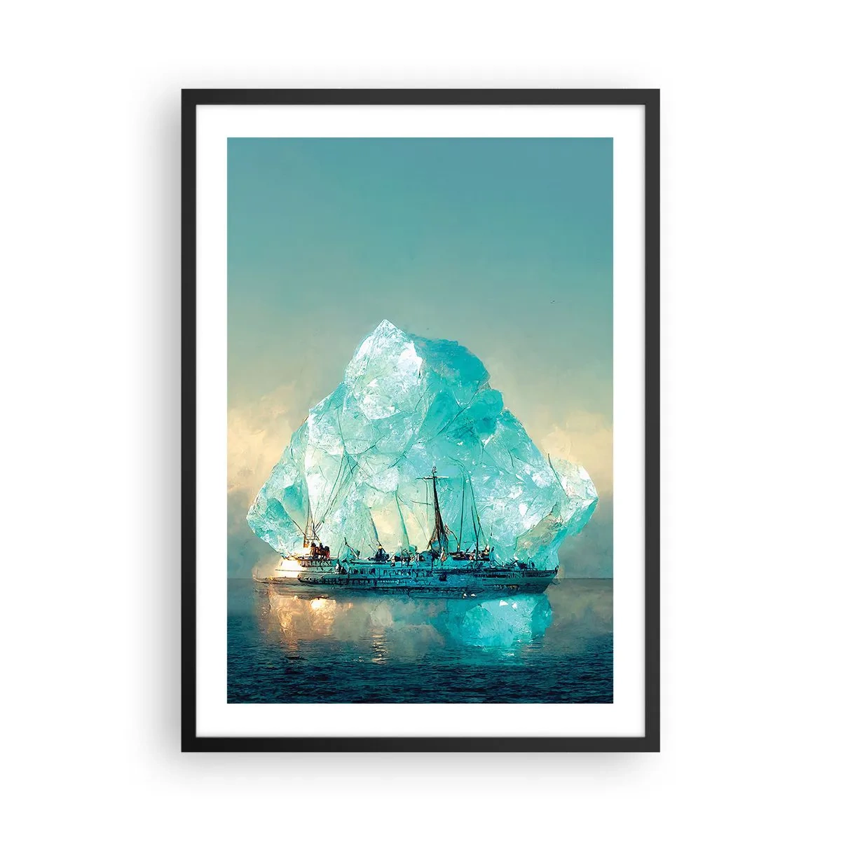 Affiche dans un cadre noir - Poster - Un navire près d'un iceberg géant - 50x70cm - Diamant arctique - Décoration murale moderne pour le salon et la chambre ARTTOR