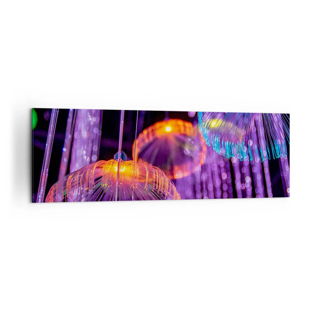 Impression sur toile - Image sur toile - Méduses lumineuses colorées dans un environnement sombre - 160x50cm - Fontaine lumineuse - Décoration murale moderne pour le salon et la chambre ARTTOR