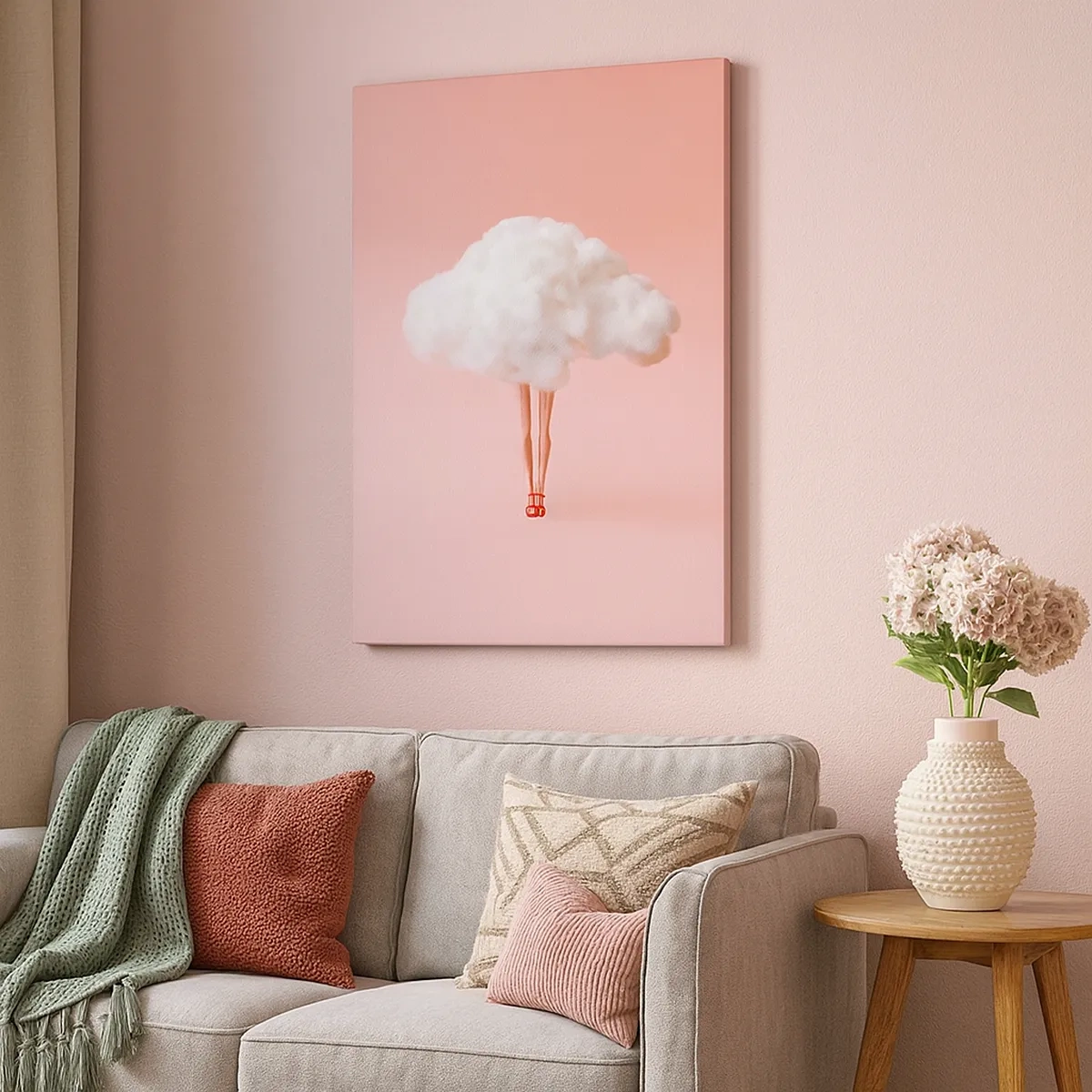 Impression sur toile - Image sur toile - Jambes dans un nuage sur fond rose - 50x70cm - Douce promesse - Décoration murale moderne pour le salon et la chambre ARTTOR