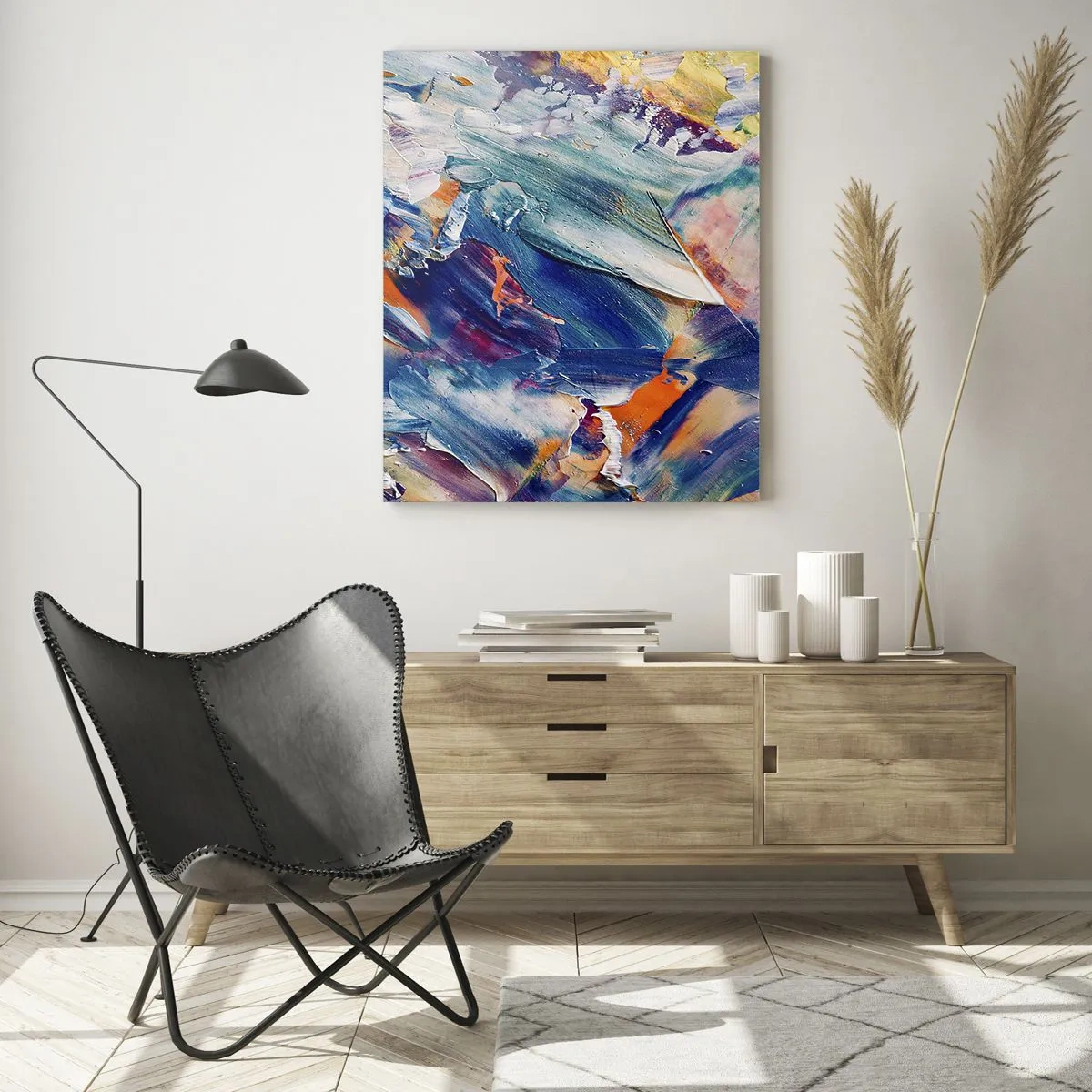 Impression sur verre - Image sur verre - Abstraction dynamique avec des coups de peinture épais - 50x70cm - Confusion des couleurs - Décoration murale moderne pour le salon et la chambre ARTTOR