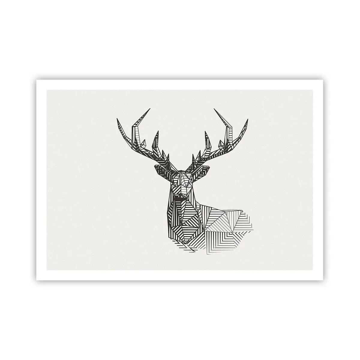 Affiche - Poster - Image géométrique d'un cerf dans un style minimaliste en noir et blanc - 100x70cm - Cerf dans un style cubique - Décoration murale moderne pour le salon et la chambre ARTTOR