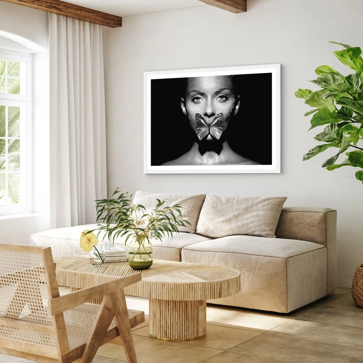 Affiche dans un cadre blanc - Poster - Baiser papillon - 91x61 cm