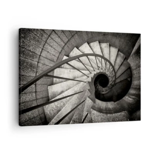 Impression sur toile - Image sur toile - Escalier en colimaçon noir et blanc de style moderne - 70x50cm - En haut des escaliers, en bas des escaliers - Décoration murale moderne pour le salon et la chambre ARTTOR
