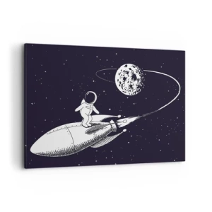 Impression sur toile - Image sur toile - Astronaute sur une fusée dans l'espace - 100x70cm - Surfeur de l'espace - Décoration murale moderne pour le salon et la chambre ARTTOR