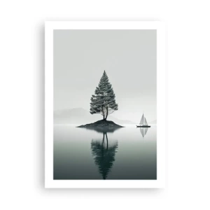 Affiche - Poster - Un arbre solitaire sur une île avec un reflet dans l'eau - 50x70cm - Un rêve somnolent - Décoration murale moderne pour le salon et la chambre ARTTOR