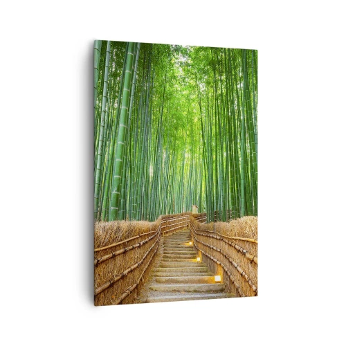 Impression sur toile - Image sur toile - Un chemin dans une dense forêt de bambous - 70x100cm - L'essence de la nature asiatique - Décoration murale moderne pour le salon et la chambre ARTTOR