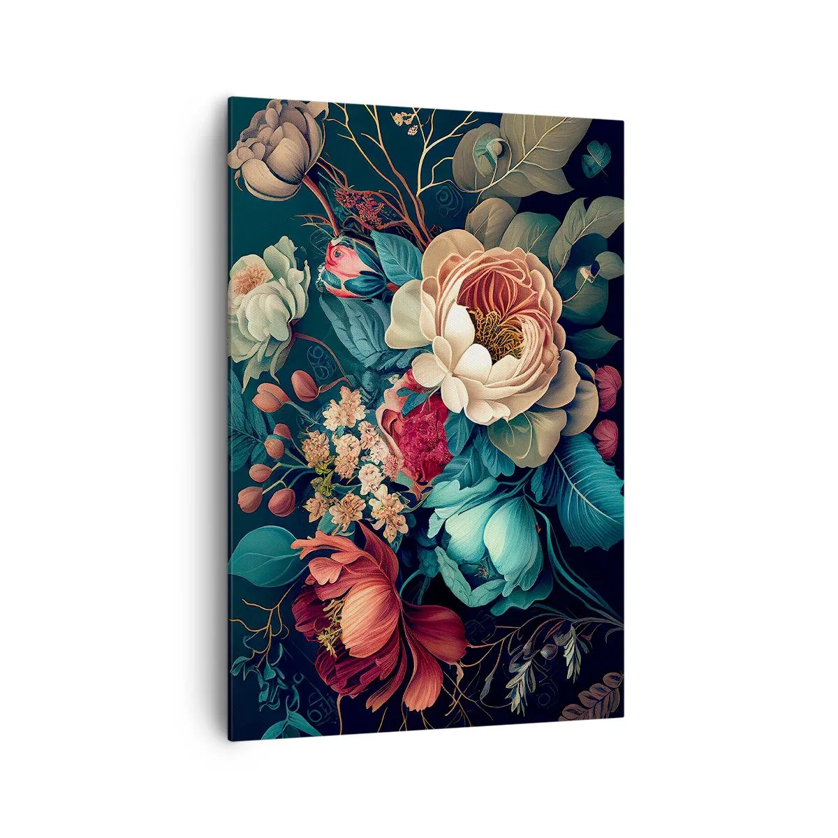 Impression sur toile - Image sur toile - Une composition colorée de fleurs sur un fond sombre - 70x100cm - le charme du 19ème siècle - Décoration murale moderne pour le salon et la chambre ARTTOR