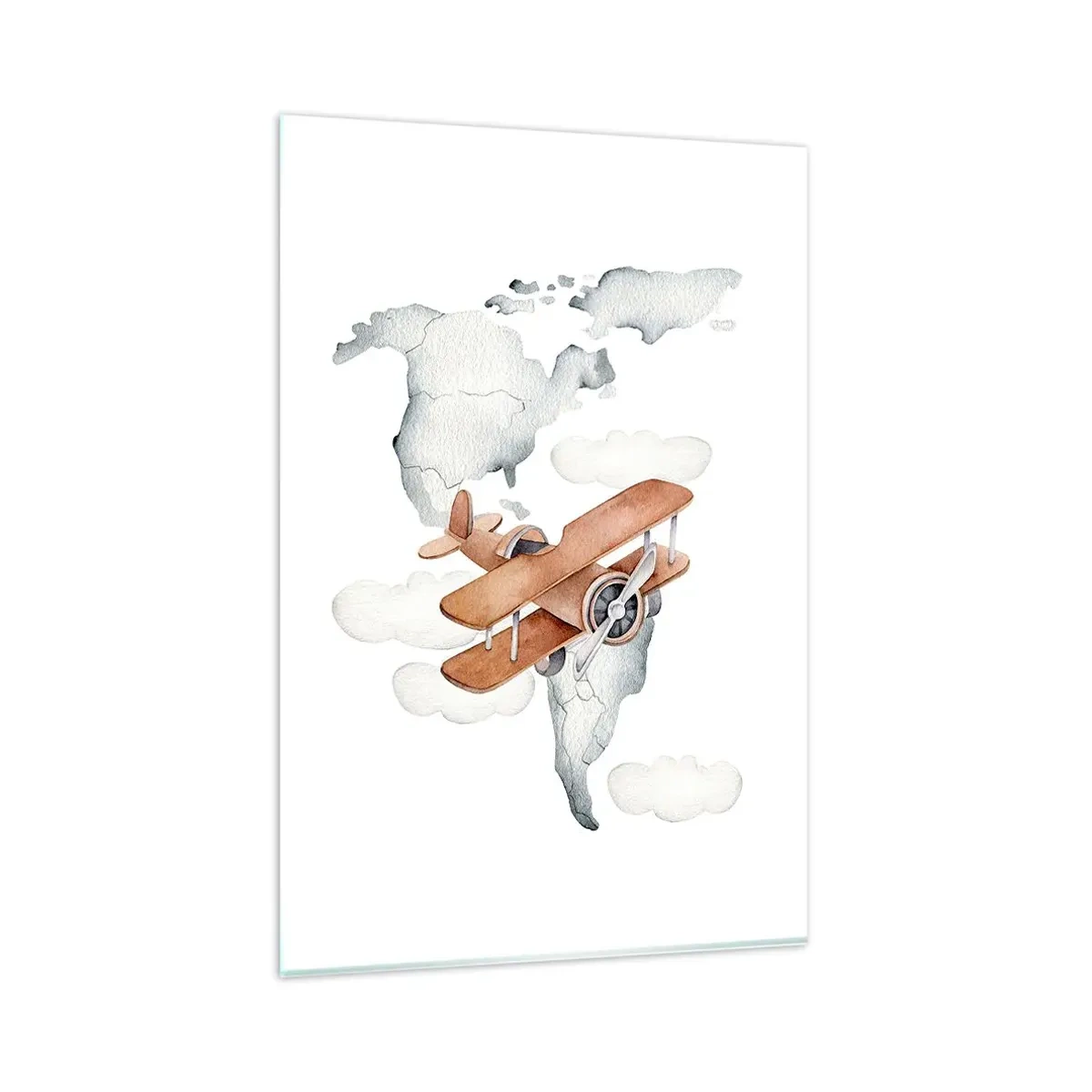Impression sur verre - Image sur verre - Illustration d'une carte du monde avec des avions - 80x120cm - Dans un esprit pionnier - Décoration murale moderne pour le salon et la chambre ARTTOR