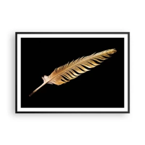 Affiche dans un cadre noir - Poster - Plume dorée sur fond noir - 100x70cm - Sans porte-plume - Décoration murale moderne pour le salon et la chambre ARTTOR