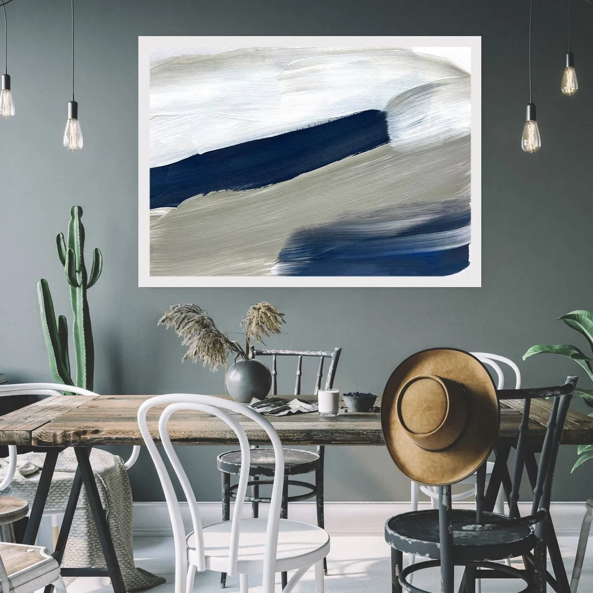 Affiche - Poster - Coups de pinceau abstraits dans des tons de bleu et de gris - 100x70cm - Rencontre avec la blancheur - Décoration murale moderne pour le salon et la chambre ARTTOR