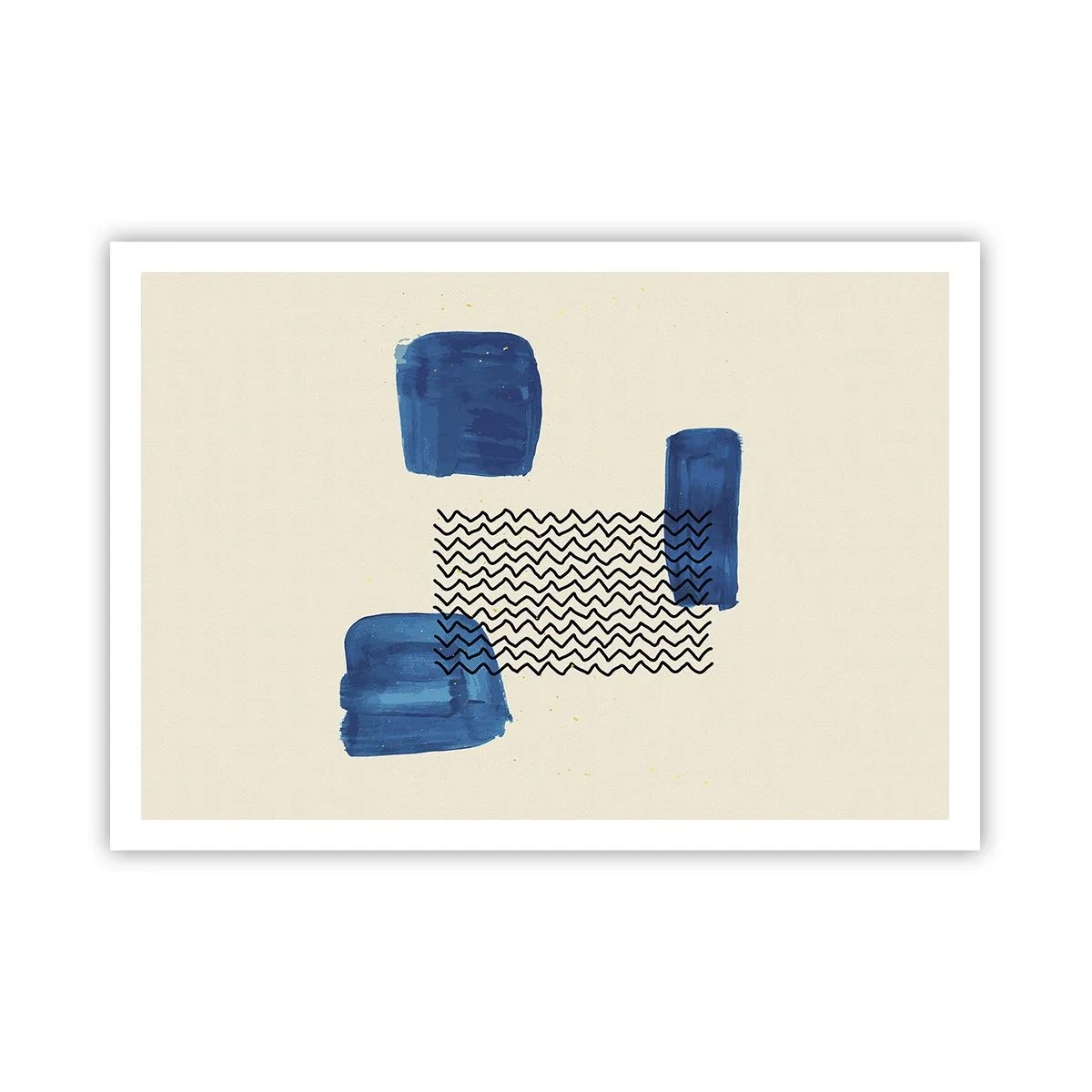 Affiche - Poster - Composition abstraite avec des taches bleues et des lignes ondulées - 100x70cm - Quatuor abstrait - Décoration murale moderne pour le salon et la chambre ARTTOR