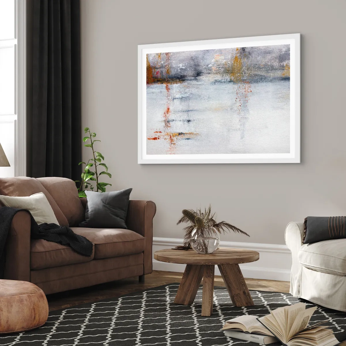 Affiche dans un cadre blanc - Poster - Derrière l'air un rideau - 100x70 cm