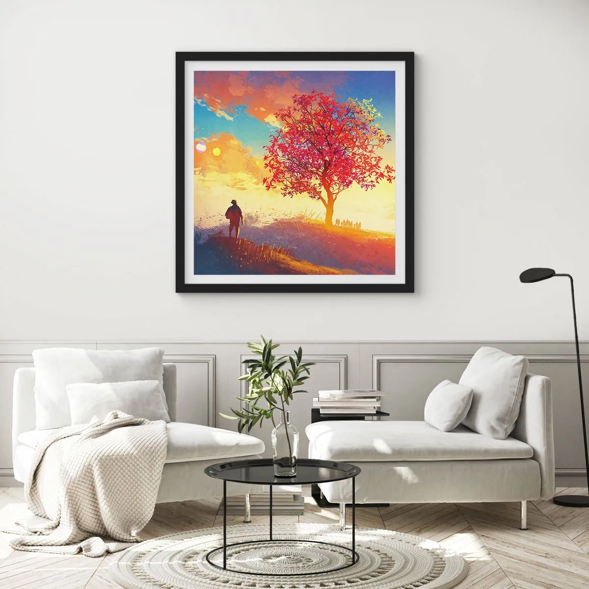 Affiche dans un cadre noir - Poster - Pèlerin à destination - 40x40 cm