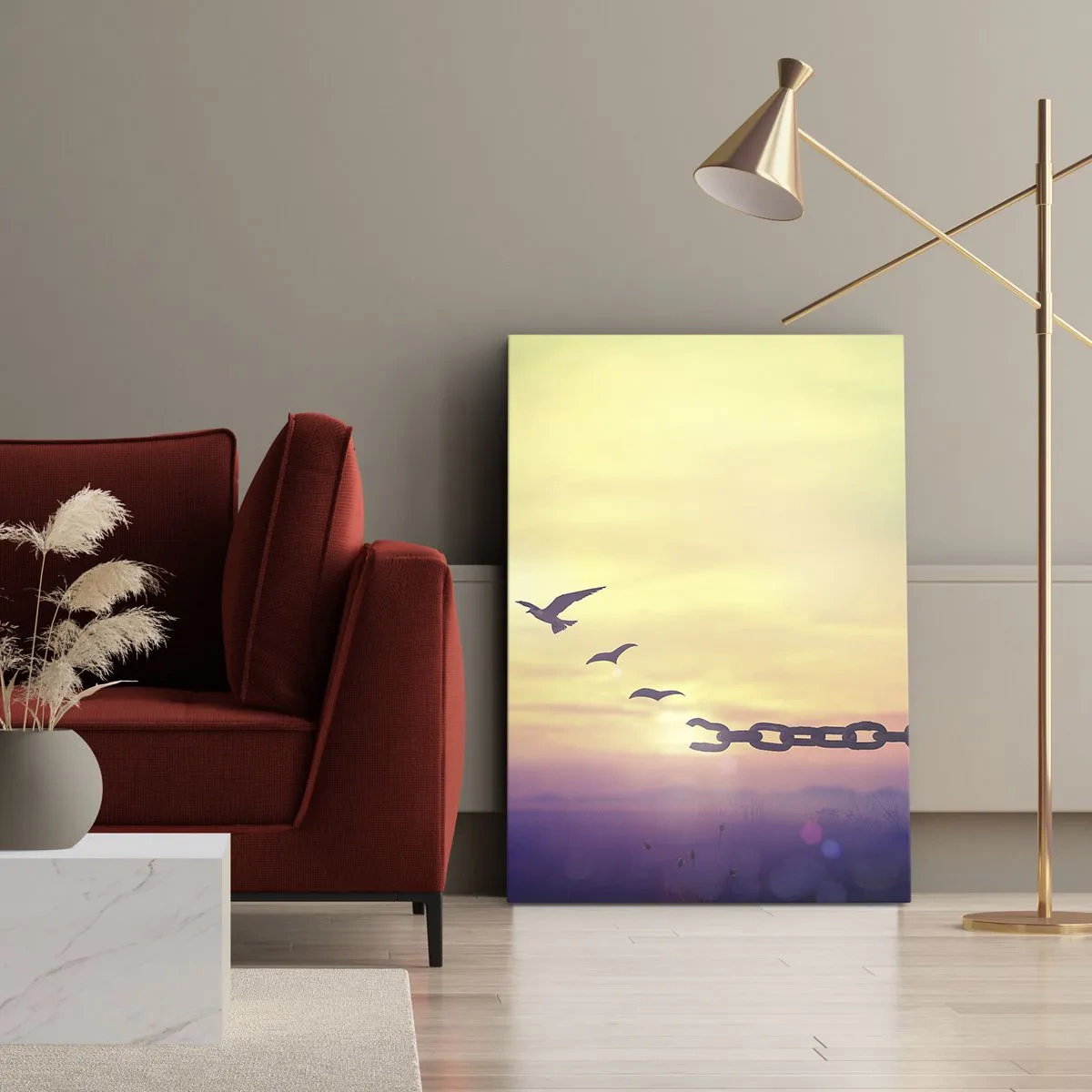 Impression sur toile - Image sur toile - Symbole de liberté avec des oiseaux et une chaîne brisée - 70x100cm - La victoire de la liberté - Décoration murale moderne pour le salon et la chambre ARTTOR