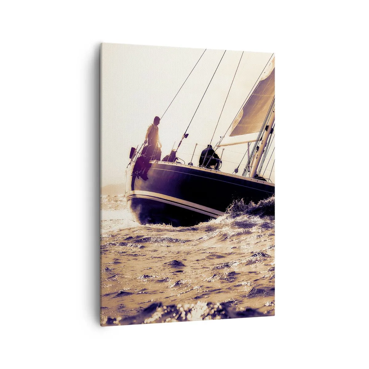 Impression sur toile - Image sur toile - Un yacht sur une mer agitée à la lumière du soleil couchant - 70x100cm - Navigue, marin - Décoration murale moderne pour le salon et la chambre ARTTOR