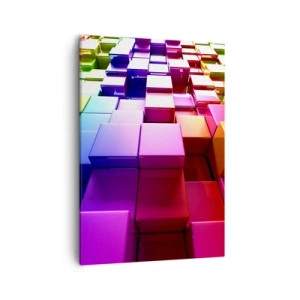 Impression sur toile - Image sur toile - Cubes géométriques 3D colorés - 50x70cm - Collaboration Op art dans une équipe - Décoration murale moderne pour le salon et la chambre ARTTOR