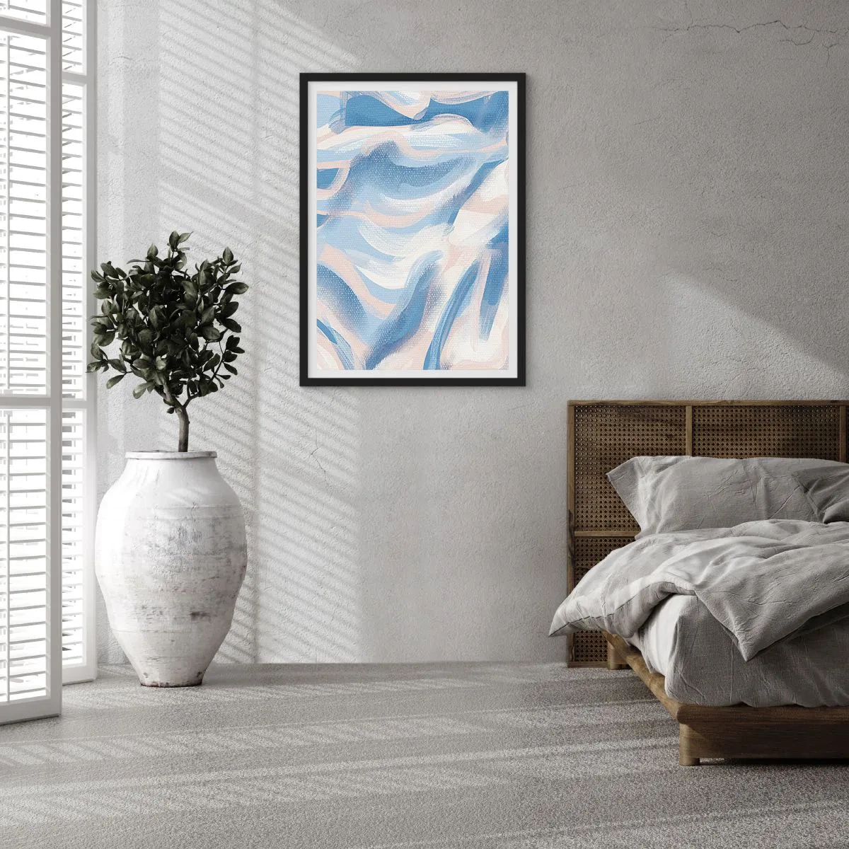 Affiche dans un cadre noir - Poster - Vague abstraite dans les tons de bleu et de beige - 50x70cm - Vagues bleues - Décoration murale moderne pour le salon et la chambre ARTTOR