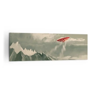 Impression sur toile - Image sur toile - Avion rouge au-dessus des montagnes enneigées - 160x50cm - Pionnier intrépide - Décoration murale moderne pour le salon et la chambre ARTTOR
