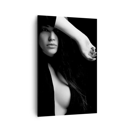 Impression sur toile - Image sur toile - Portrait élégant d'une femme en noir et blanc - 80x120cm - École de séduction - Décoration murale moderne pour le salon et la chambre ARTTOR