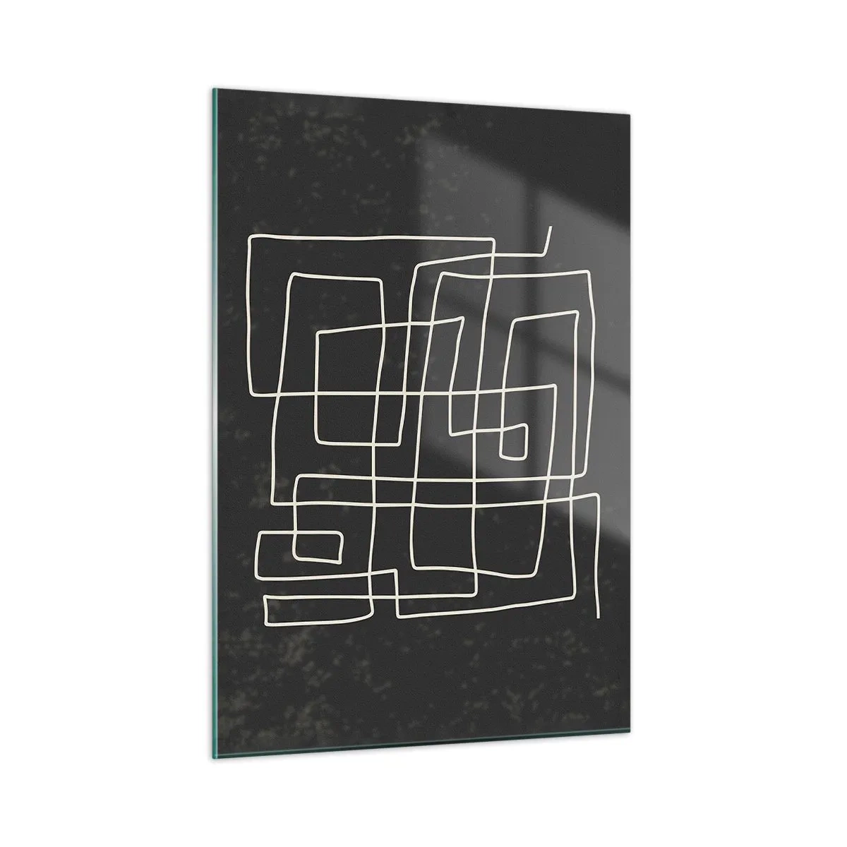 Impression sur verre - Image sur verre - Abstraction géométrique avec des lignes blanches sur fond noir - 50x70cm - Pas aussi simple - Décoration murale moderne pour le salon et la chambre ARTTOR
