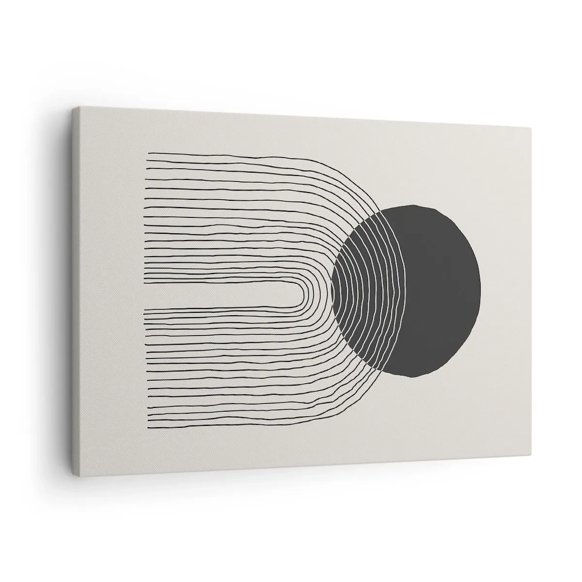 Impression sur toile - Image sur toile - Motif abstrait avec des lignes et un cercle noir sur un fond clair - 70x50cm - Tremblement et confiance - Décoration murale moderne pour le salon et la chambre ARTTOR