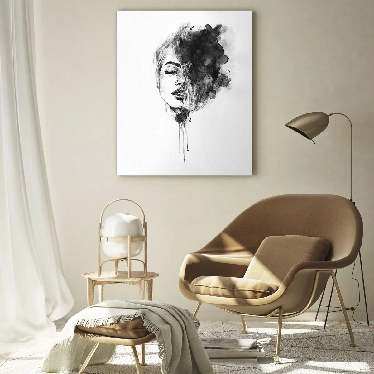 Impression sur verre - Image sur verre - Portrait artistique d'une femme en technique d'aquarelle avec des détails abstraits - 80x120cm - De quoi rêve la fille - Décoration murale moderne pour le salon et la chambre ARTTOR