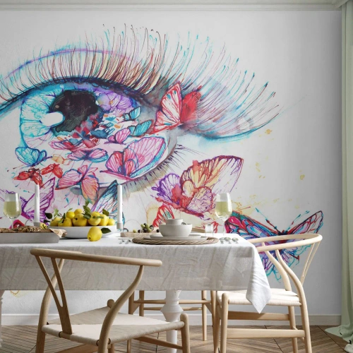 Papier peint sur mesure Premium Sand - Charme des yeux de conte de fées - Oeil de femme, Papillon, Abstraction