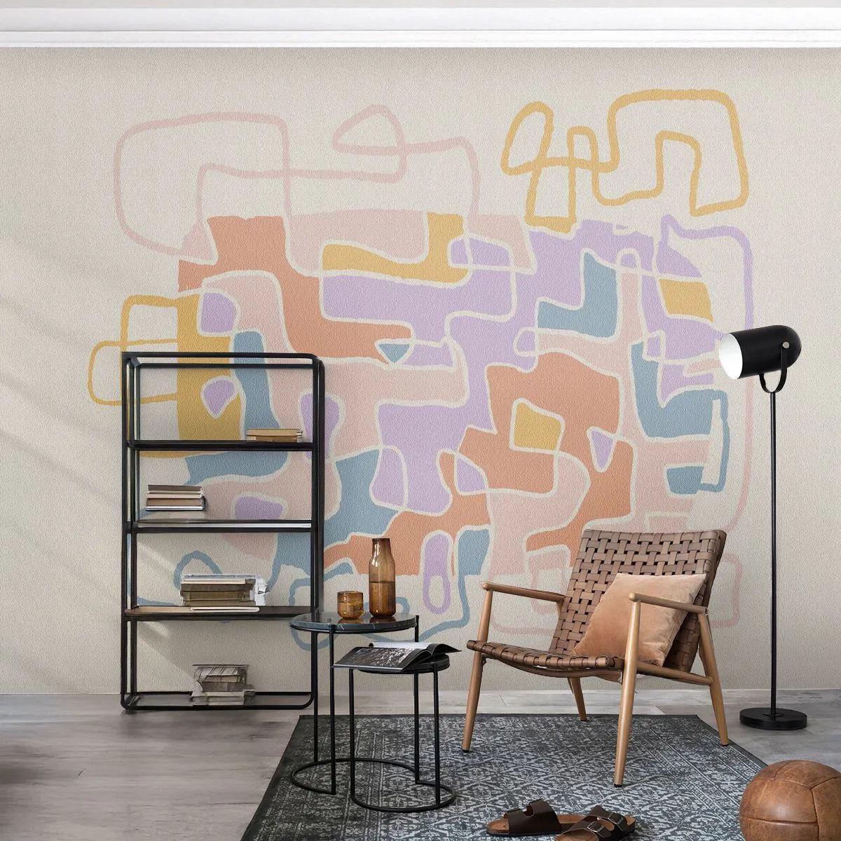 Papier Peint Photo Premium Canvas - Labyrinthe – une aventure joyeuse - Minimalisme, Pastel, Lignes - 150x105 cm