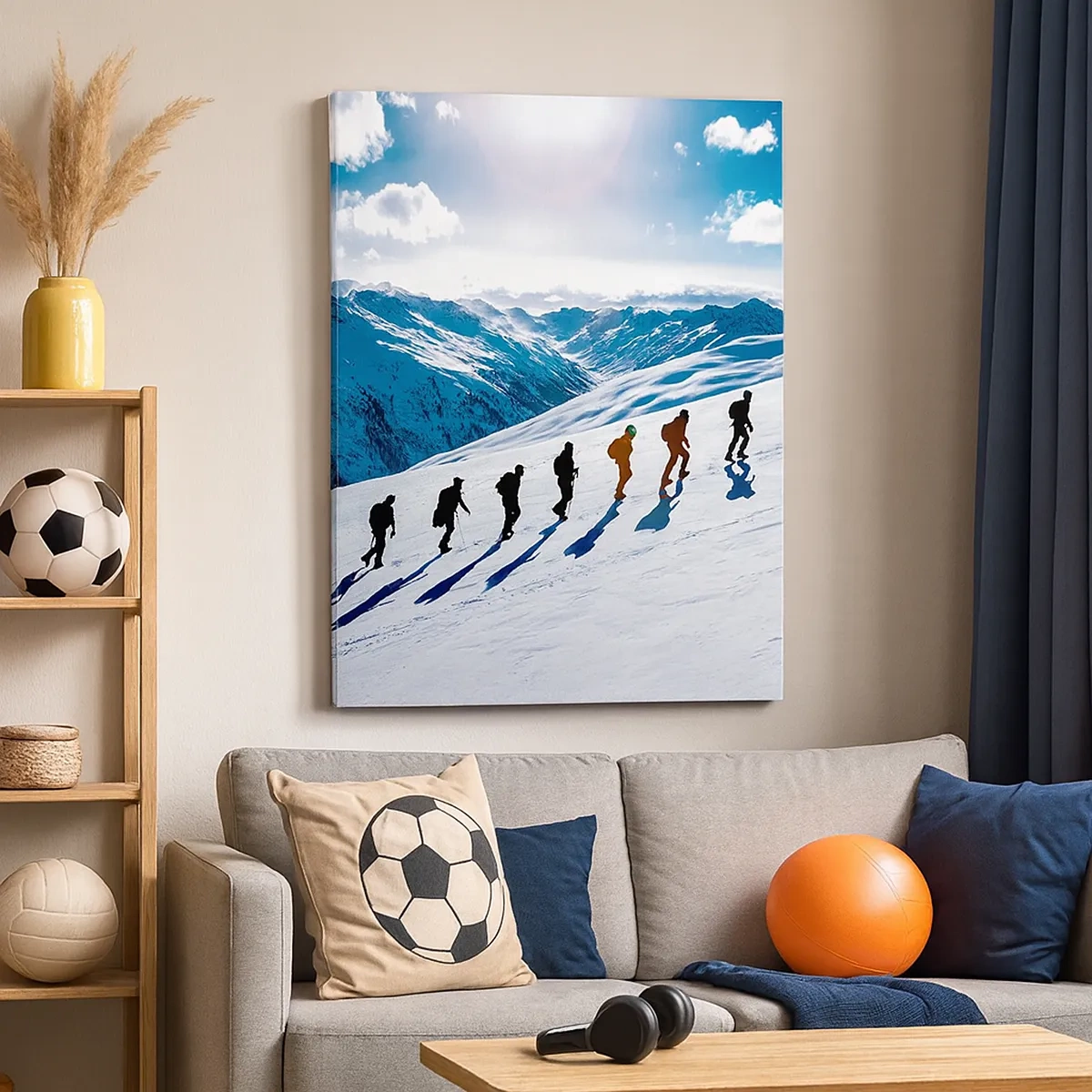 Impression sur toile - Image sur toile - Un groupe d'alpinistes gravissant une pente enneigée - 50x70cm - L'équipe des conquérants - Décoration murale moderne pour le salon et la chambre ARTTOR