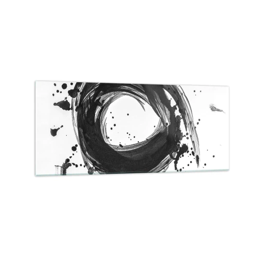 Impression sur verre - Image sur verre - Abstraction noire en forme de cercle sur fond blanc - 120x50cm - Le tourbillon de la création - Décoration murale moderne pour le salon et la chambre ARTTOR