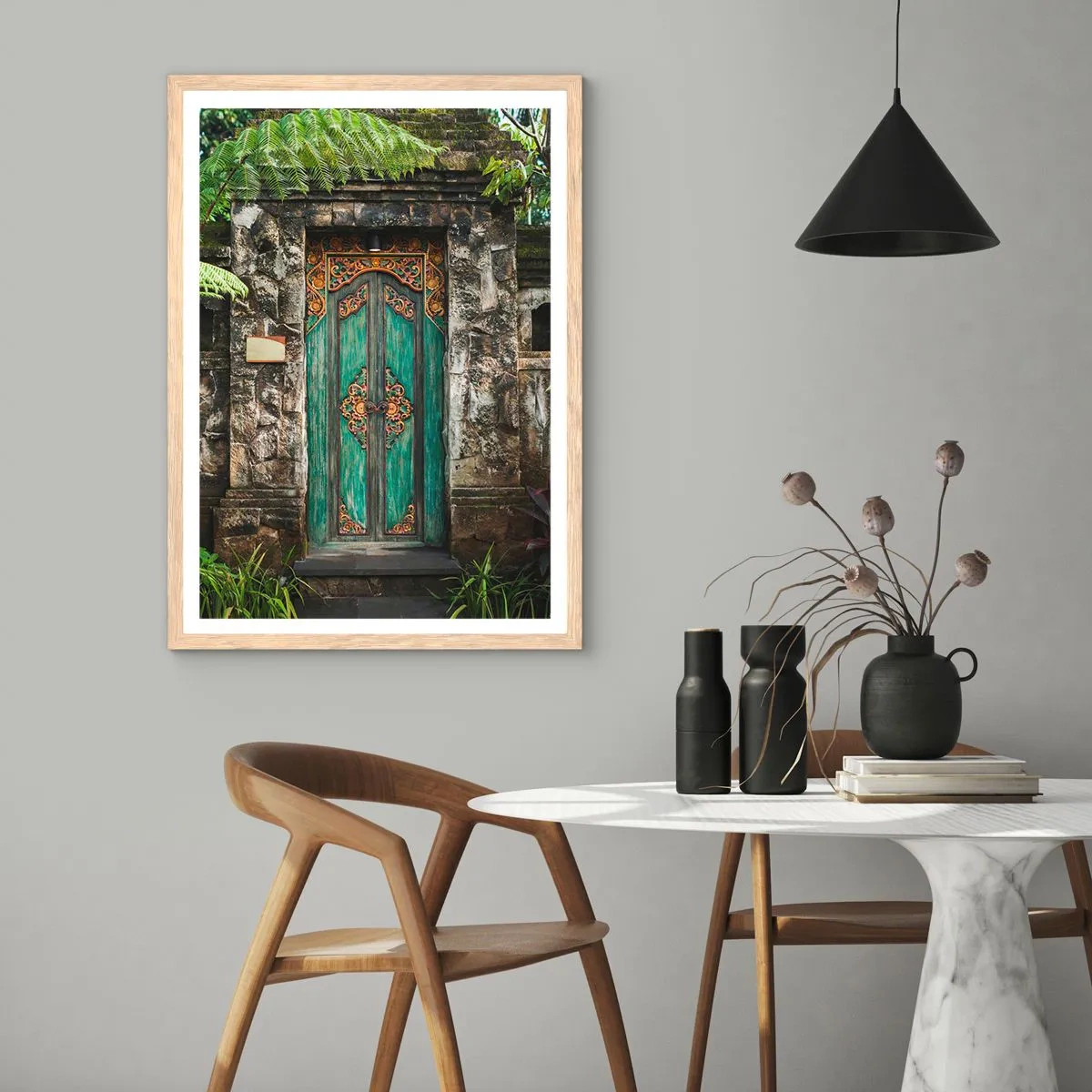 Affiche dans un chêne clair - Poster - Porte vers un monde exotique - 61x91 cm