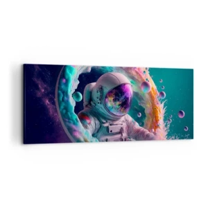 Impression sur toile - Image sur toile - Astronaute dans une aura cosmique colorée - 120x50cm - porte des étoiles - Décoration murale moderne pour le salon et la chambre ARTTOR