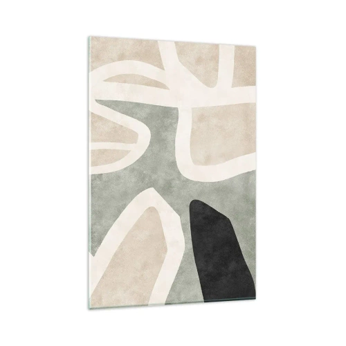 Impression sur verre - Image sur verre - Formes abstraites aux couleurs tamisées - 80x120cm - Composition pour motif noir - Décoration murale moderne pour le salon et la chambre ARTTOR