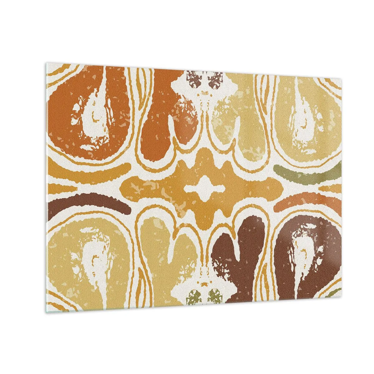 Impression sur verre - Image sur verre - Abstraction symétrique dans des tons terreux et chauds - 70x50cm - Abstraction sentimentale - Décoration murale moderne pour le salon et la chambre ARTTOR