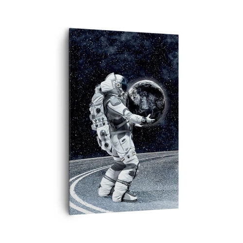 Impression sur toile - Image sur toile - Astronaute avec la Terre contre le ciel étoilé - 80x120cm - Sur la Voie Lactée - Décoration murale moderne pour le salon et la chambre ARTTOR