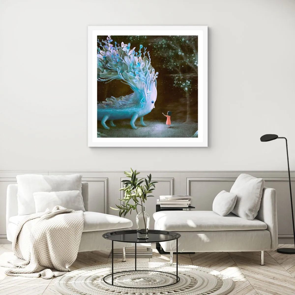 Affiche dans un cadre blanc - Poster - Une rencontre fantastique - 60x60 cm