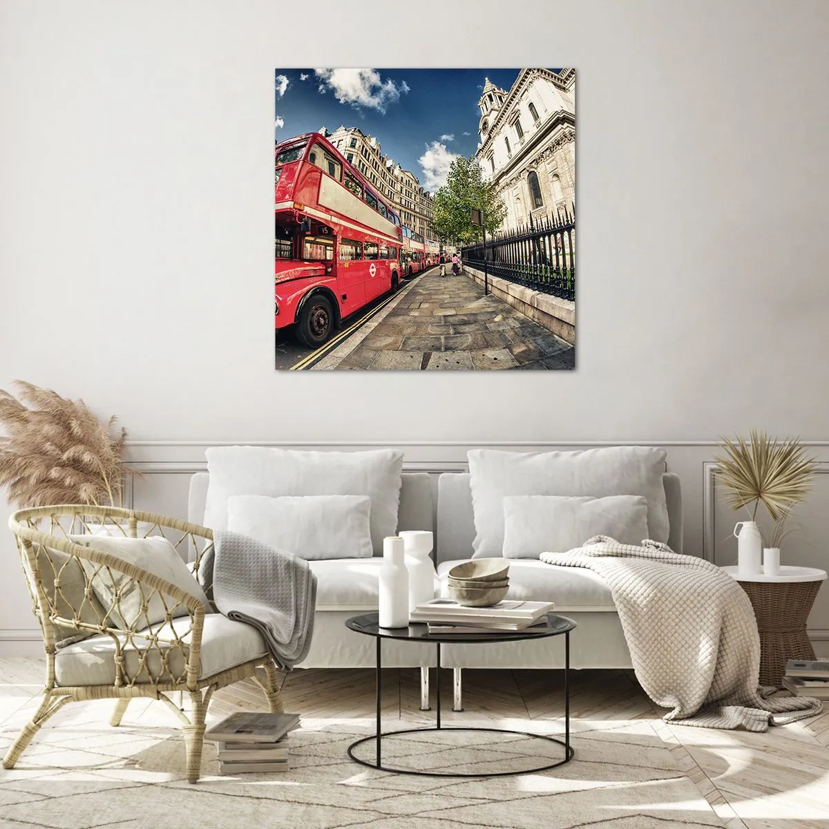 Impression sur verre - Image sur verre - Rue de Londres en gris et rouge - 50x50 cm