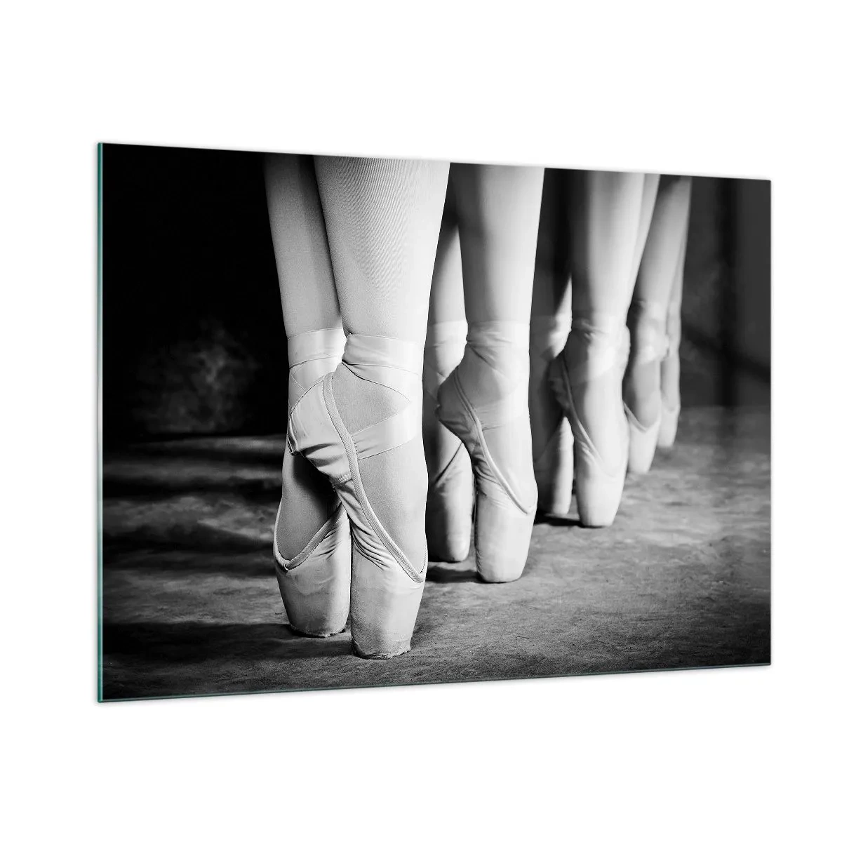 Impression sur verre - Image sur verre - Ballerines sur pointes dans un décor noir et blanc - 100x70cm - Ensemble, simple - Décoration murale moderne pour le salon et la chambre ARTTOR