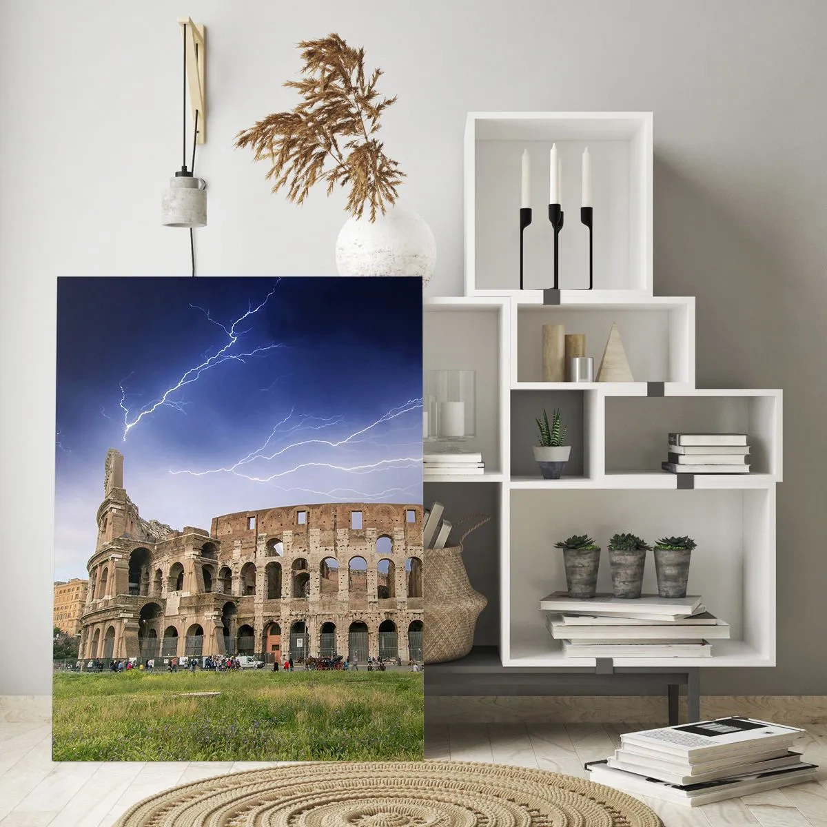 Impression sur verre - Image sur verre - Le Colisée de Rome pendant un orage - 50x70cm - Arène de combat - Décoration murale moderne pour le salon et la chambre ARTTOR