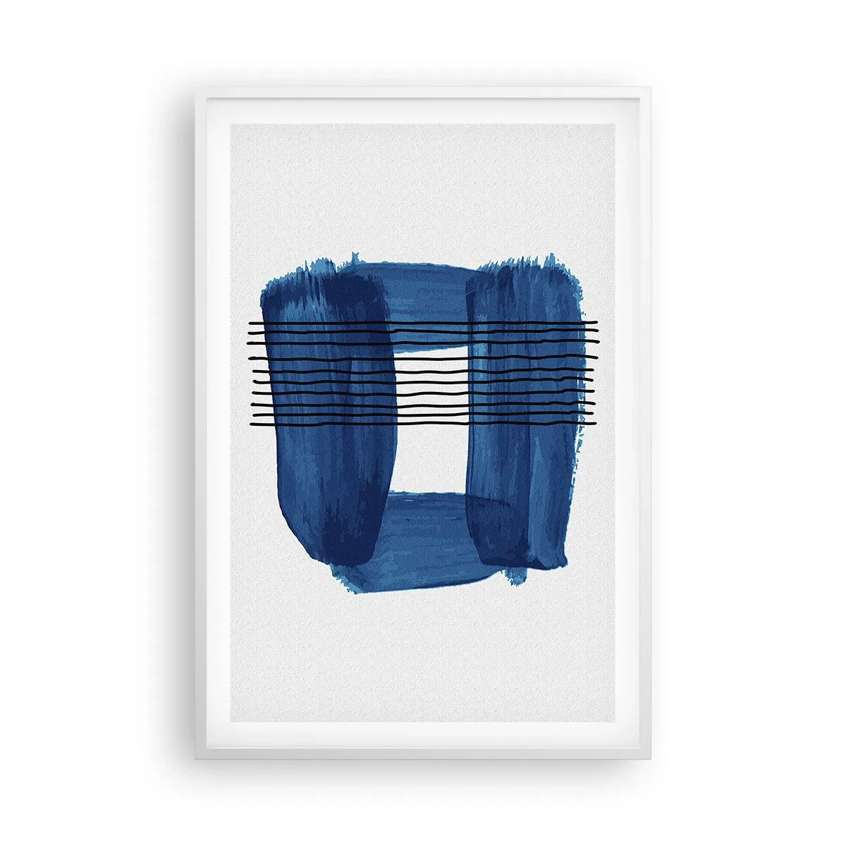 Affiche dans un cadre blanc - Poster - Composition noire-bleue - 61x91 cm