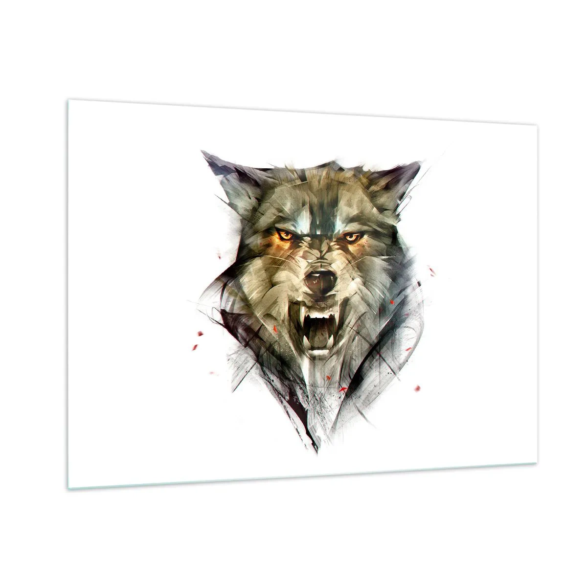 Impression sur verre - Image sur verre - Un graphique d'un loup menaçant avec une bouche ouverte et un regard intense - 100x70cm - Pas un pas ! - Décoration murale moderne pour le salon et la chambre ARTTOR