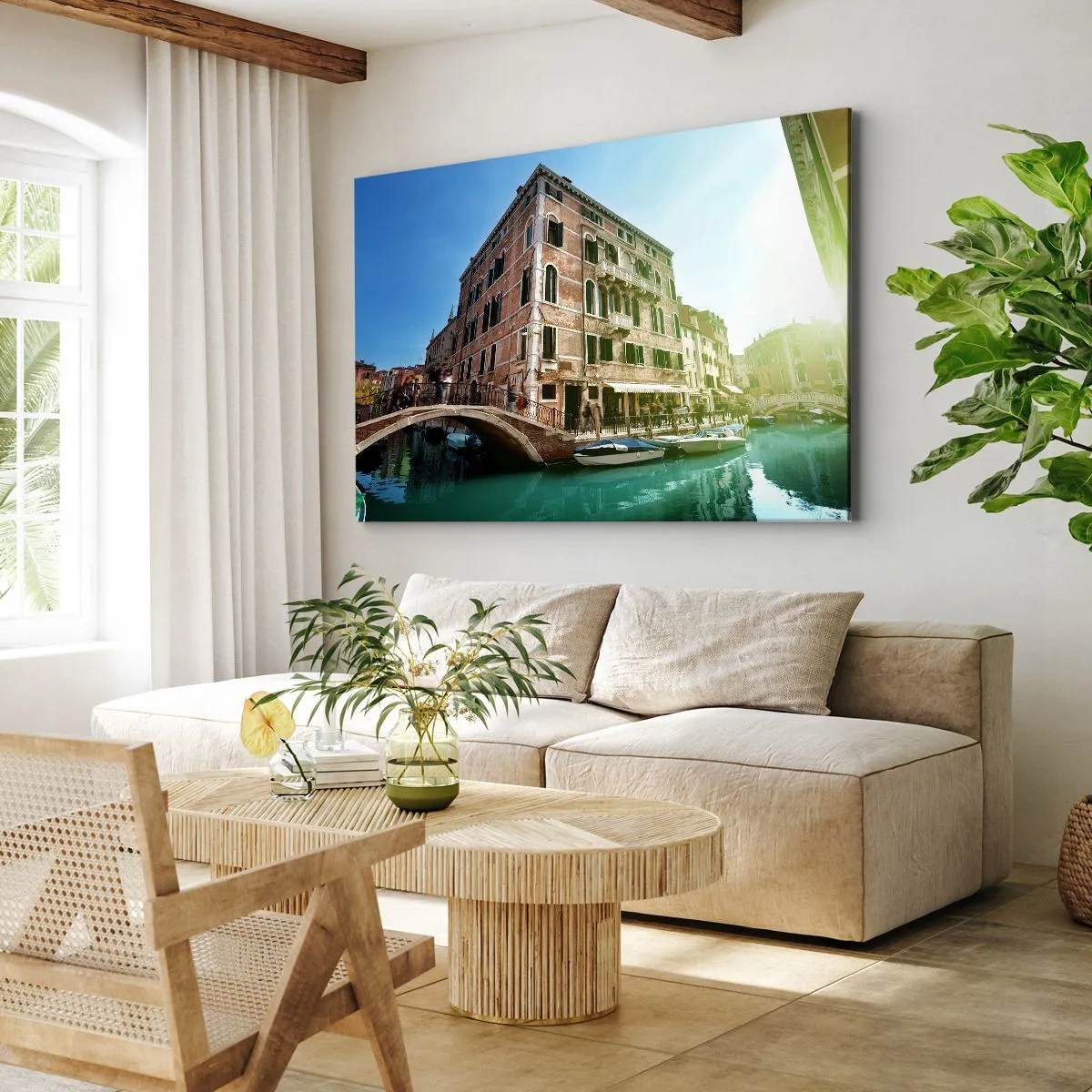 Impression sur toile - Image sur toile - Pont et canal de Venise avec une architecture historique - 100x70cm - Venise - Amore Moi - Décoration murale moderne pour le salon et la chambre ARTTOR