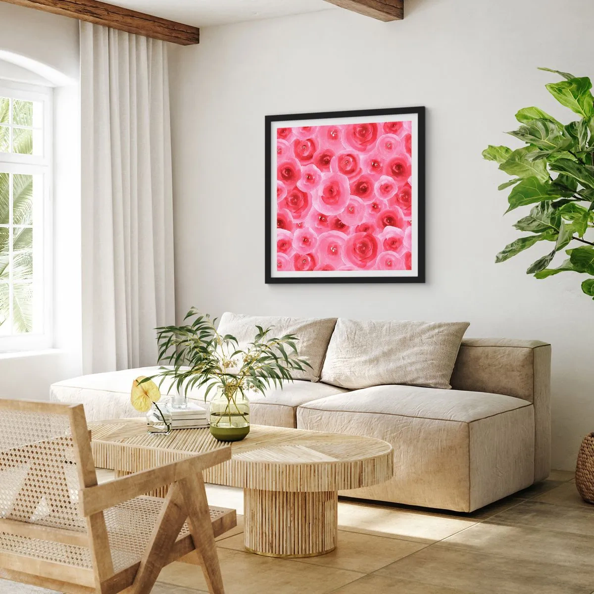 Affiche dans un cadre noir - Poster - Roses en-haut et en-bas - 50x50 cm